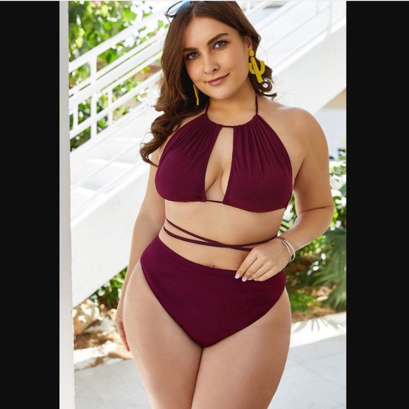 Snazzy Boutique Other - 🌟NEW, CHIC*- Red/Wine Plus Size Cutout Tied Backless Bikini Set OFFERS WELCOME!